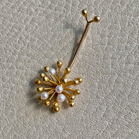 Made in 1969 - 14k gold Dandelion pendant with cultured Pearls - Vintage Finnish with long 28” original curb chain necklace