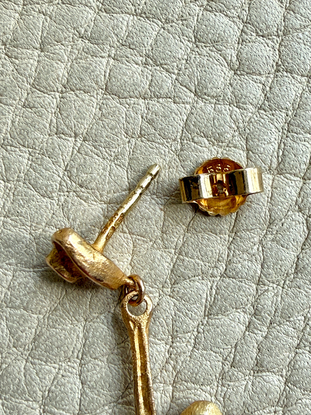 WOW! Vintage Austrian 14k Gold & Opal Heart Drop Brutalist Earrings - 2.2 inch drop