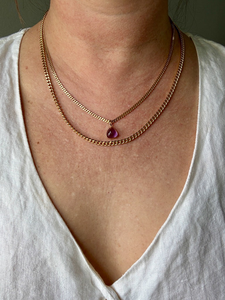 18k gold transparent purple amethyst stone puffy droplet pendant or charm