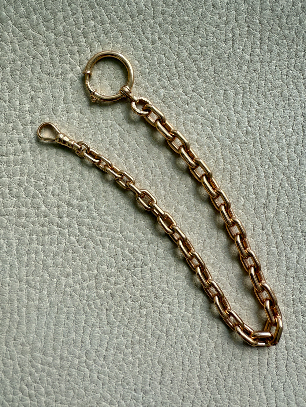 18k Gold Antique Rounded Biker Link Watch Chain Necklace Extender or Bracelet with Large Bolt Clasp - 9.2 inch length