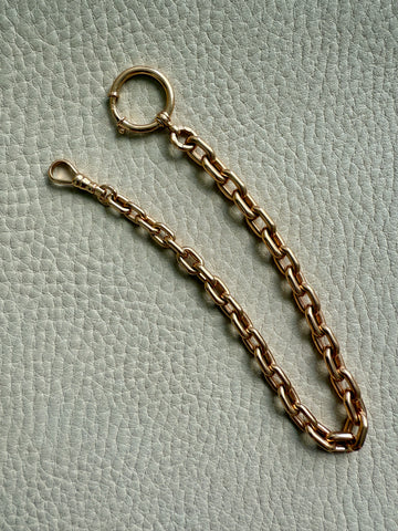 18k Gold Antique Rounded Biker Link Watch Chain Necklace Extender or Bracelet with Large Bolt Clasp - 9.2 inch length