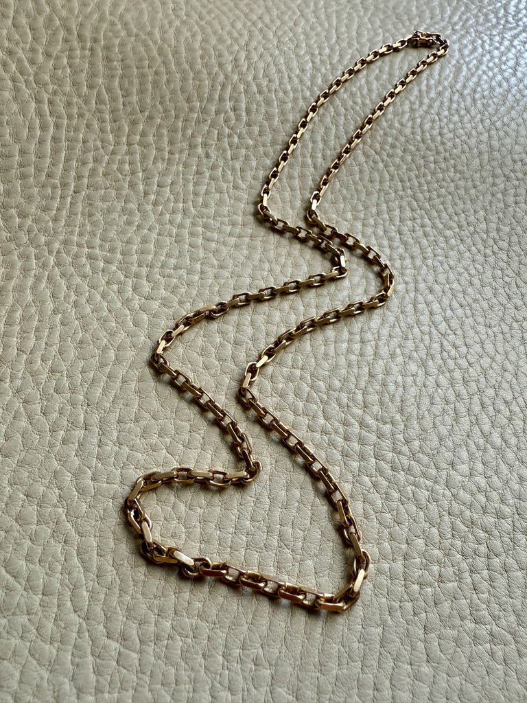 Longer Length 14k Gold Biker Link Necklace 3mm width - 22.2 inch length