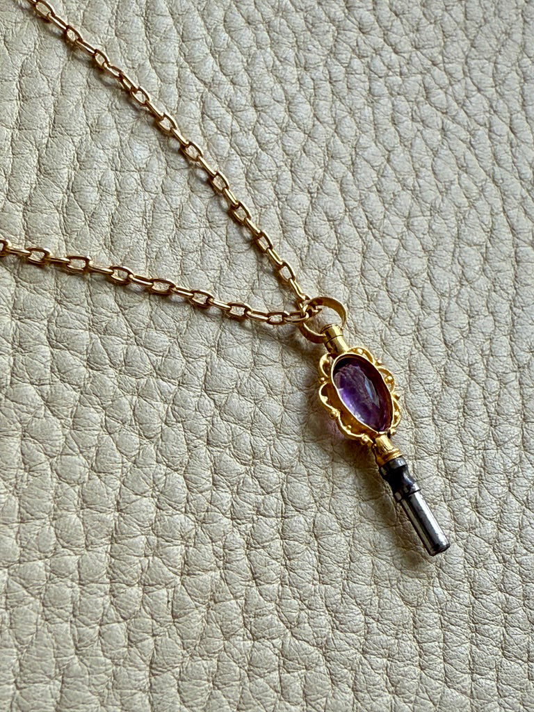 Antique Cable Link Necklace with Barrel Clasp - Solid 18k gold - 18.3 inch length