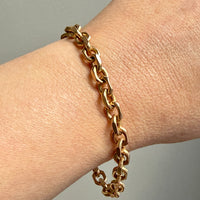 18k gold vintage biker link chain bracelet on wrist