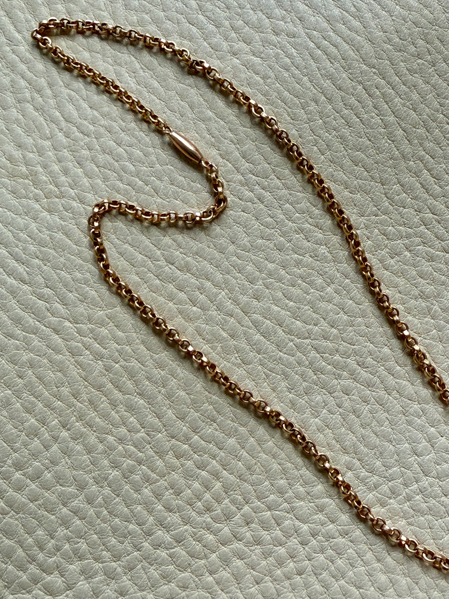 Midcentury era 18k Gold Necklace -  Rolo Link Variation Chain Necklace - 17.5 inch length
