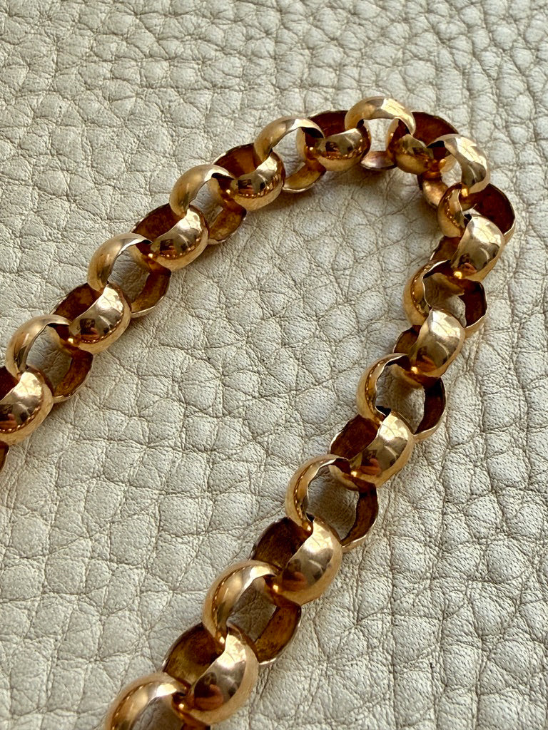 1903 Swedish Antique 18k Gold Chubby Rolo Chain Necklace with Bolt Clasp – 11.25 inches