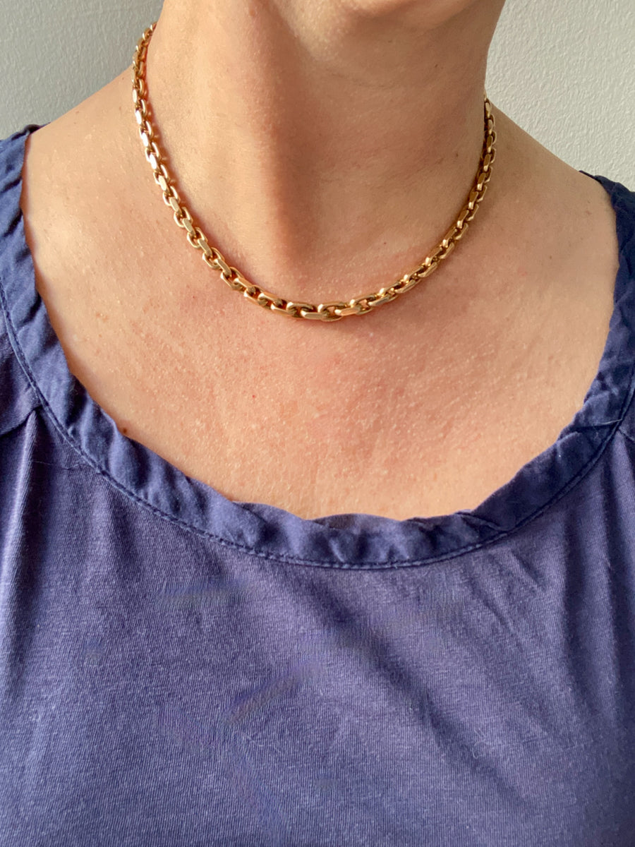 WHOA 45g Midcentury era biker link necklace! - solid 14k gold links- 16.5 inch length