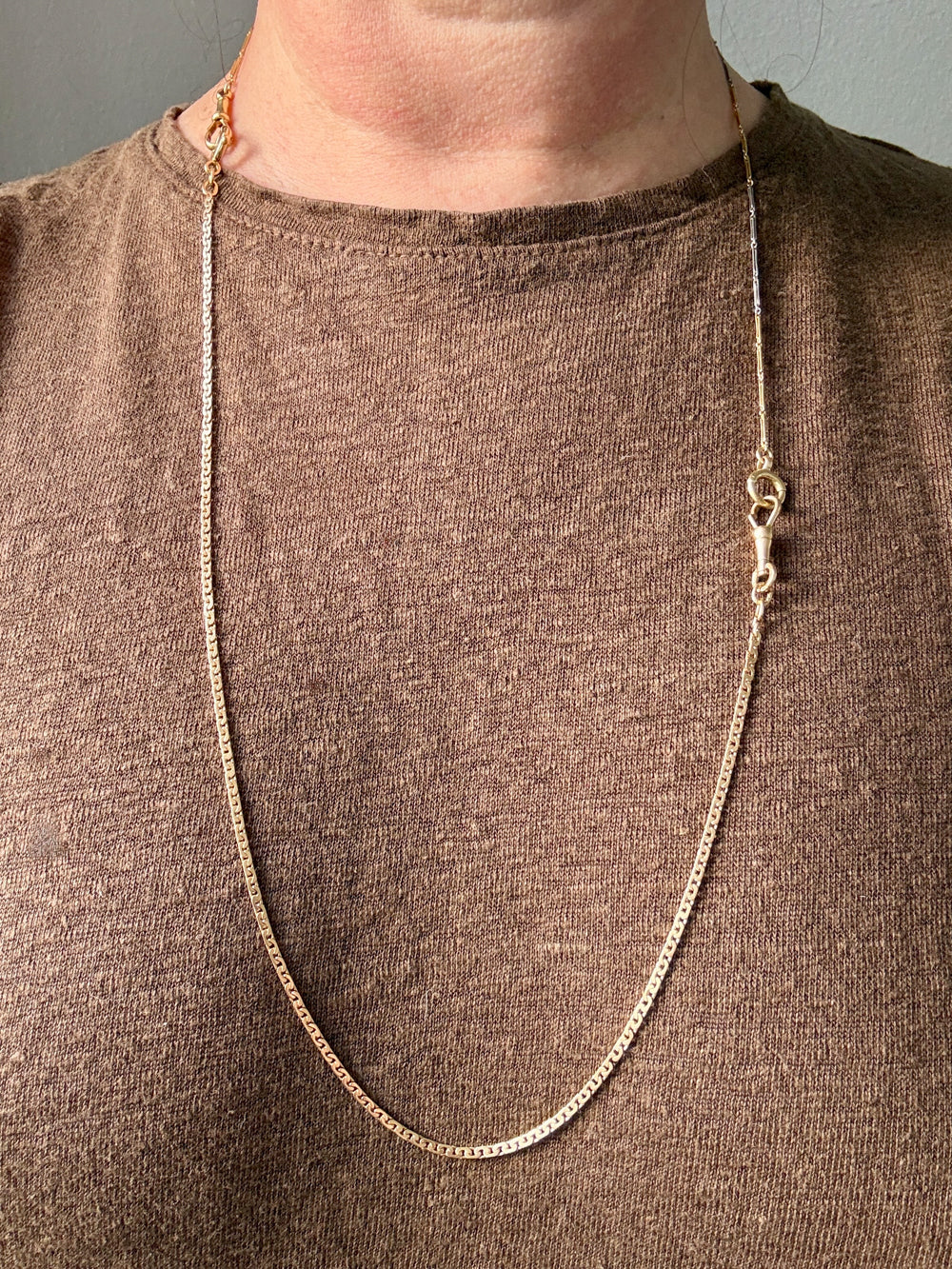 18k Gold and Platinum Hayseed Link Watch Chain Necklace Extender - 13.6 inch length