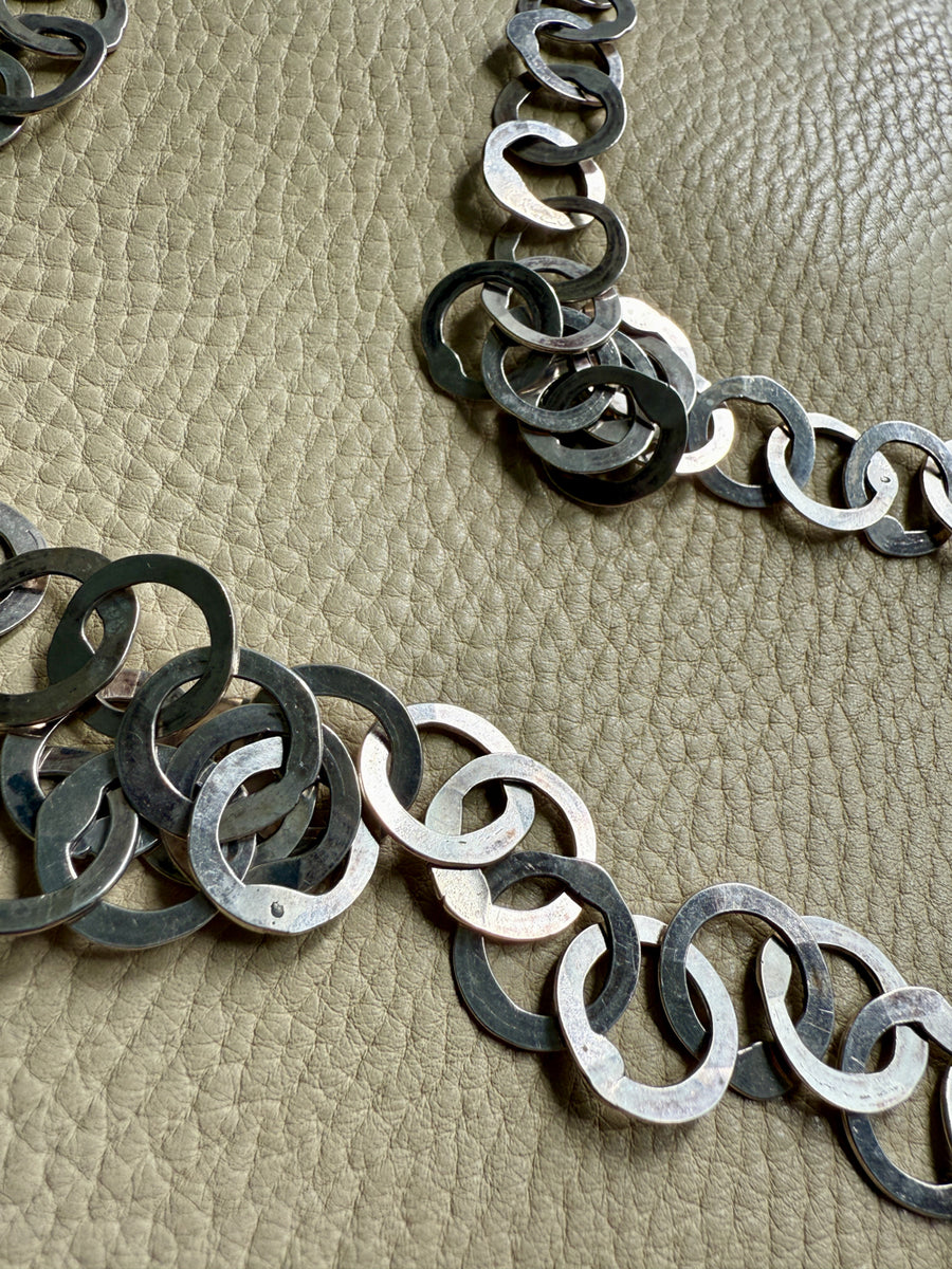 Silver Handmade Flat Circles Chain Necklace - 36 inch length