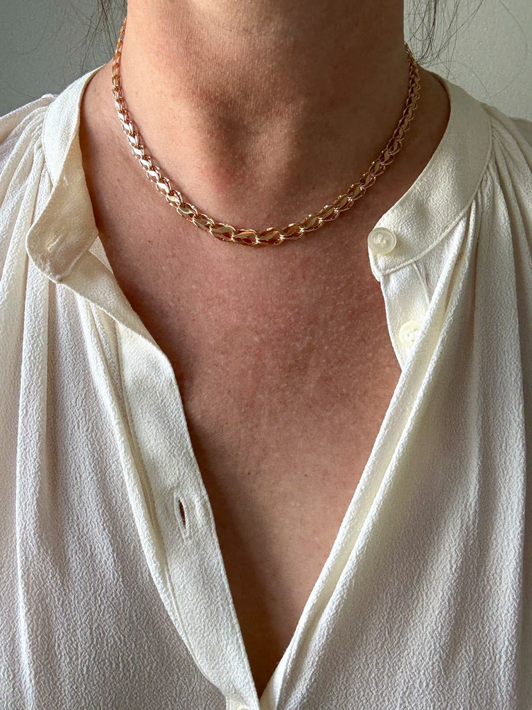 1960 Swedish Vintage Tulip Link Necklace in Rosy 18k gold - 16.3 inch length