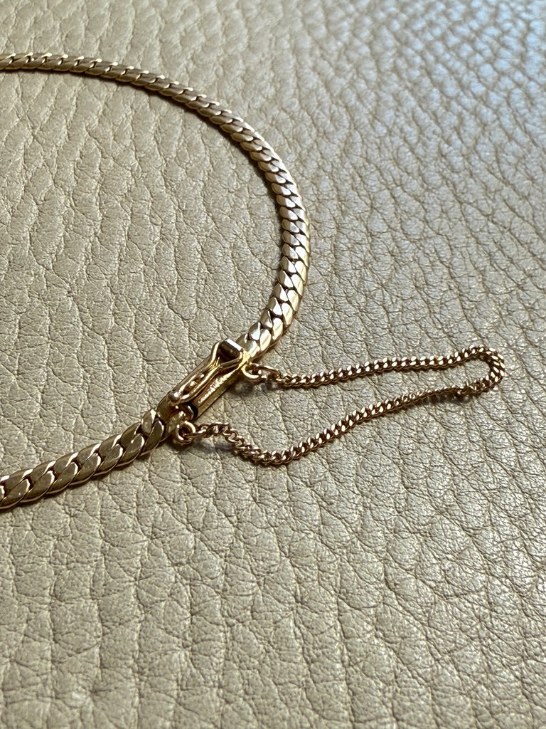 EXCELLENT! Vintage Swedish 18k Gold Tight Curb Bracelet with Safety Chain - 7 inch length