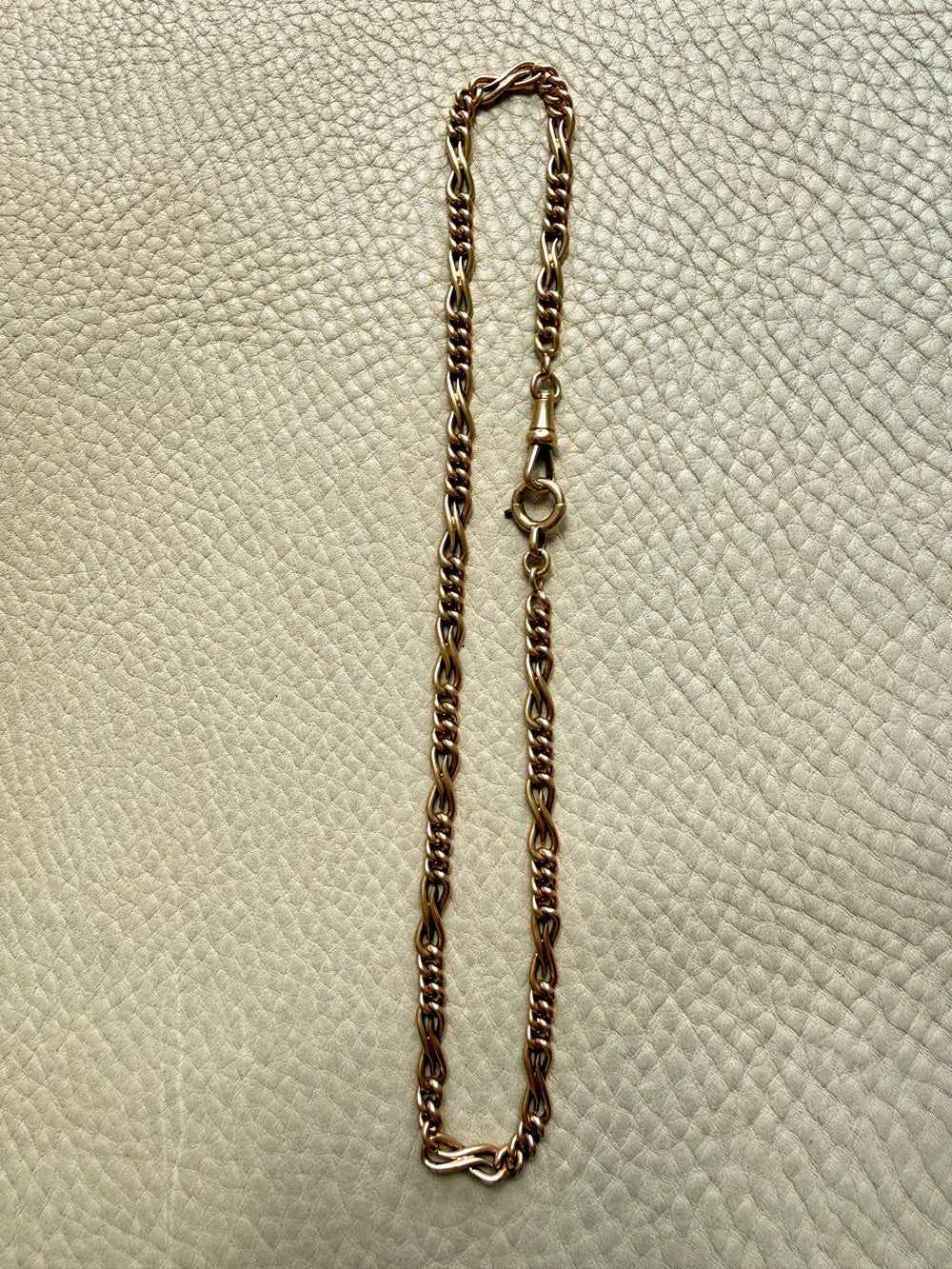 French Antique 18k Gold Watch Chain Necklace with Hand Forged Figure 8s - 16.5 inch length