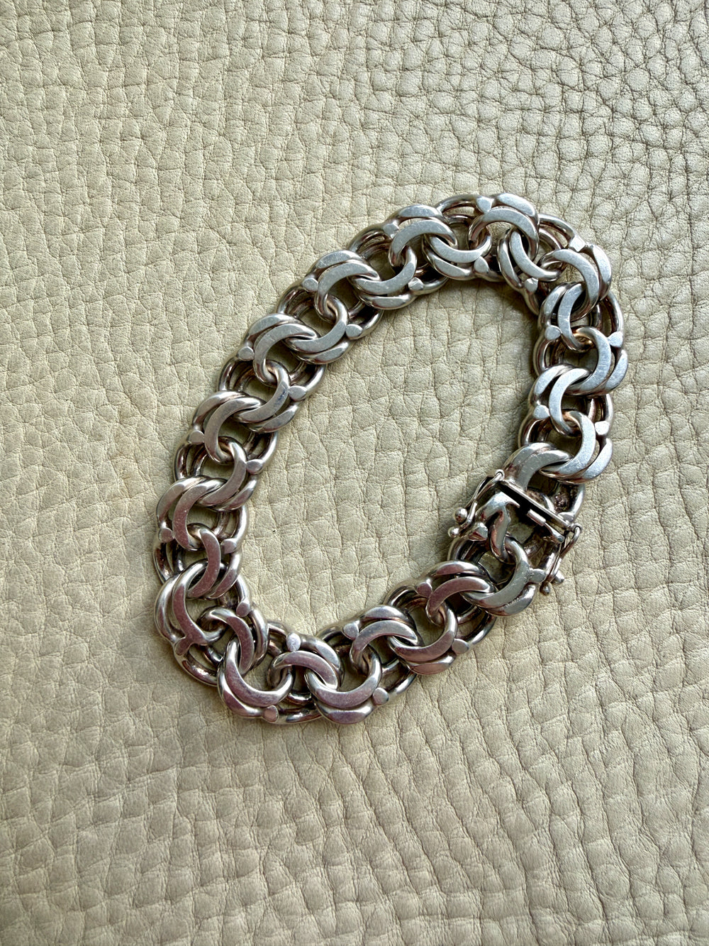 Heavy Swedish Double Link Curb Silver Bracelet by Victor Janson – 7.5 inch length