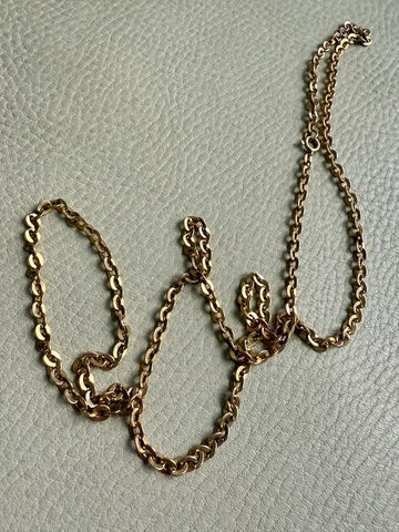 Italian Midcentury era Vintage Flat Oval link long chain in 18k gold - 32.3 inch length