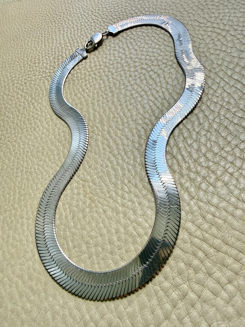 Italian Sterling Silver Herringbone Chain Necklace – 18.5 Inch Length