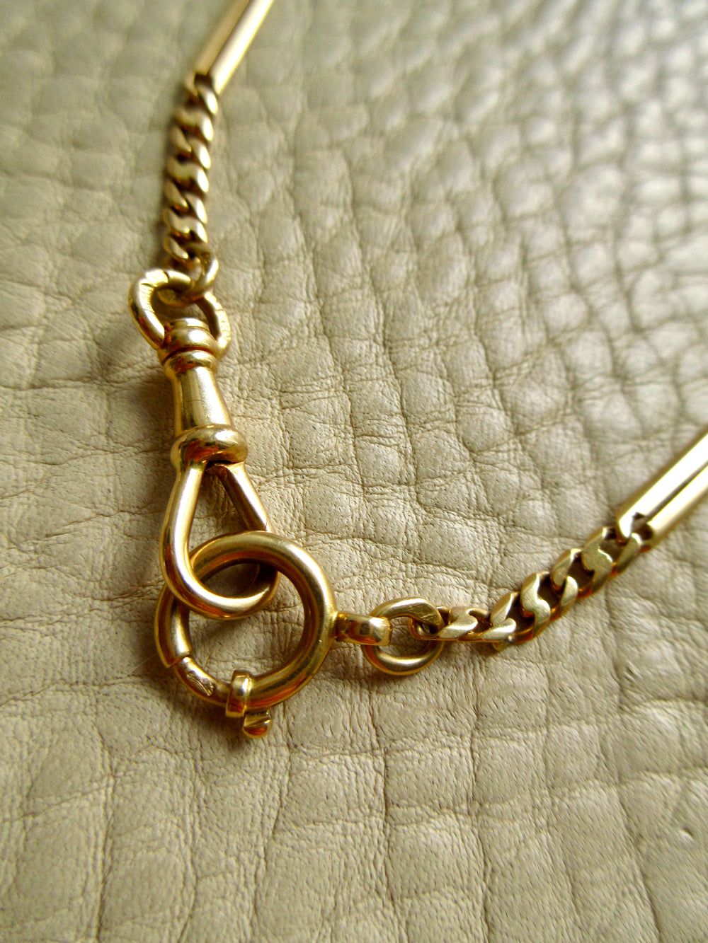 Antique Scandinavian 18k Gold Curb & Bar Link Watch Chain Necklace – 18.25 Inch Length