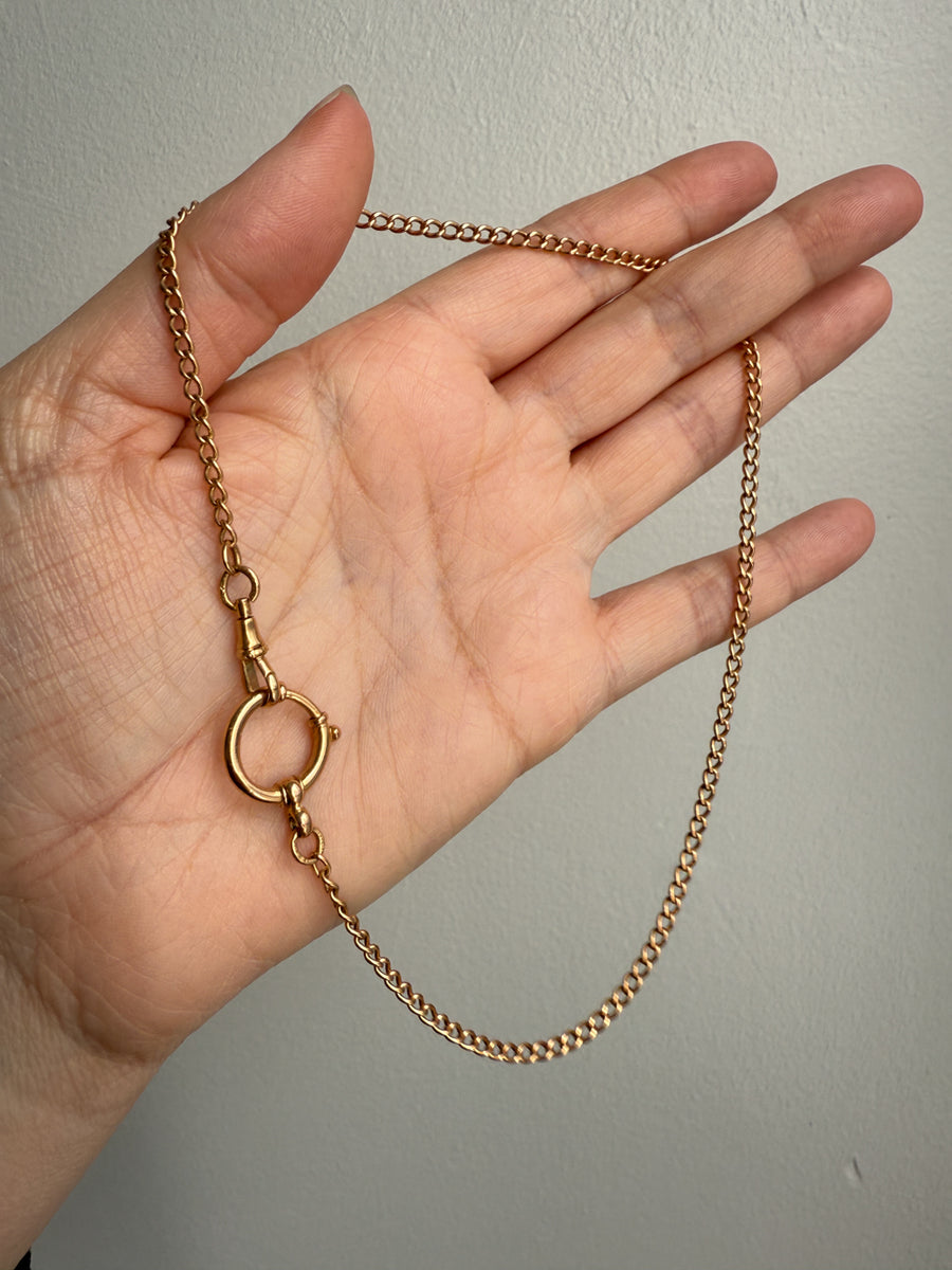 1899 Antique Swedish 18k Gold Curb Link Watch Chain Necklace - 15.8 inch length