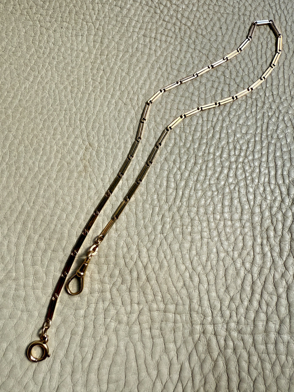 18k Gold Bar-Link Watch Chain Necklace with Dog Clip - 17 inch length