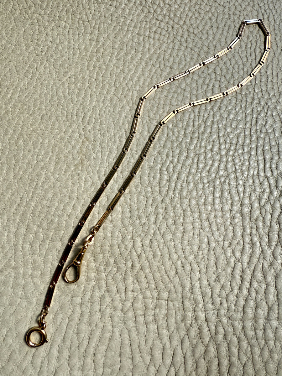 18k Gold Bar-Link Watch Chain Necklace with Dog Clip - 17 inch length
