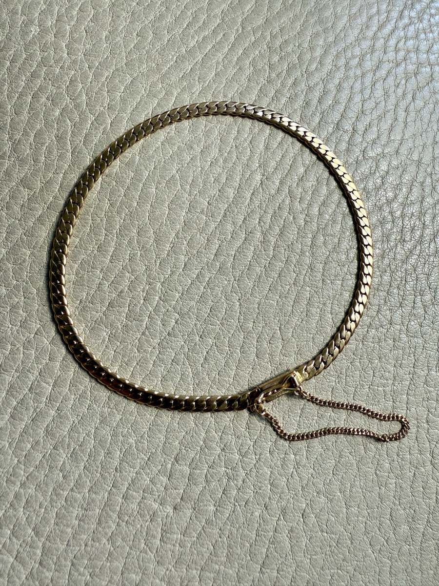 EXCELLENT! Vintage Swedish 18k Gold Tight Curb Bracelet with Safety Chain - 7 inch length