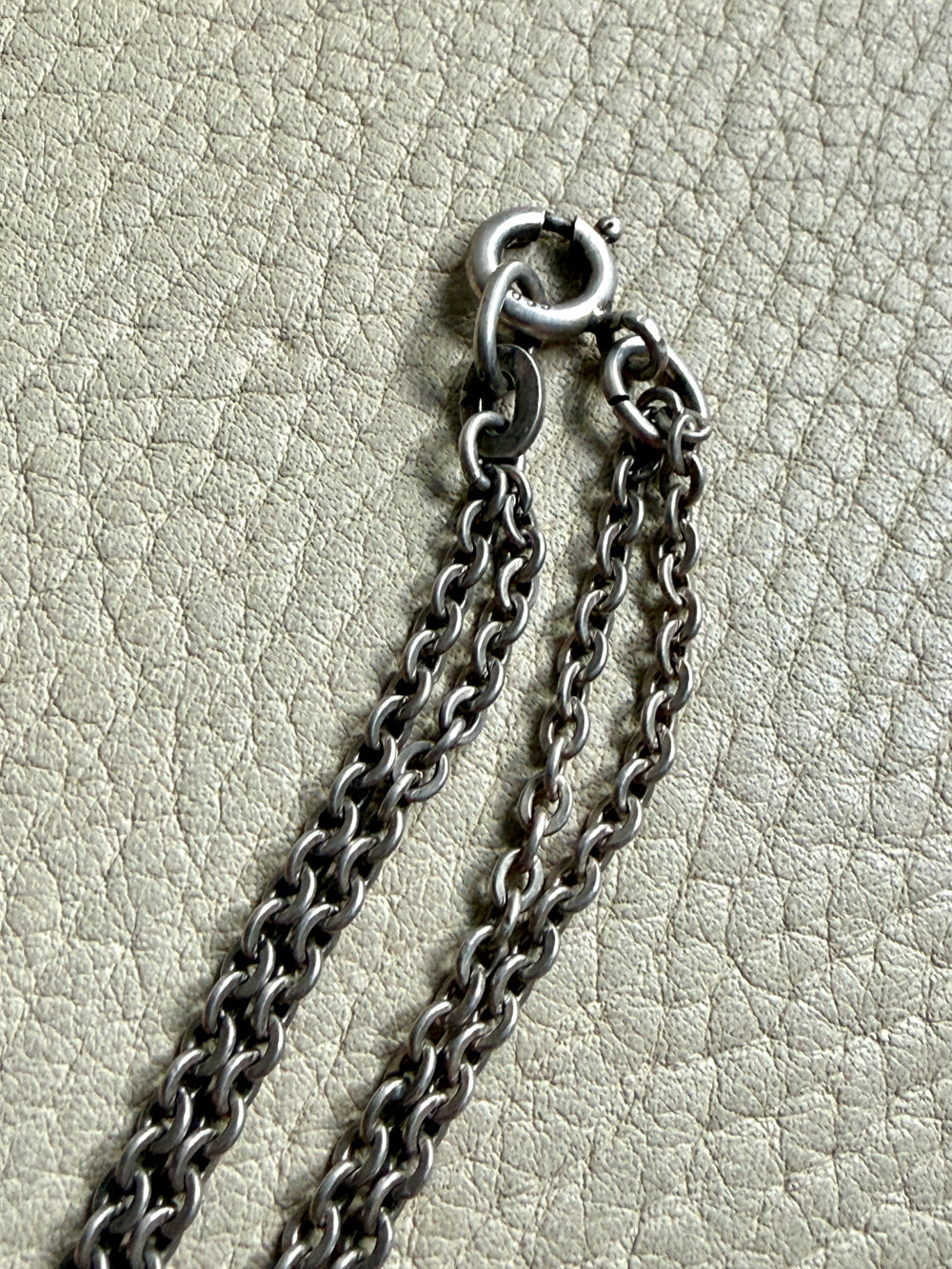 Antique Silver Cable Link Double Strand Necklace - 30 inch doubled length - adjustable