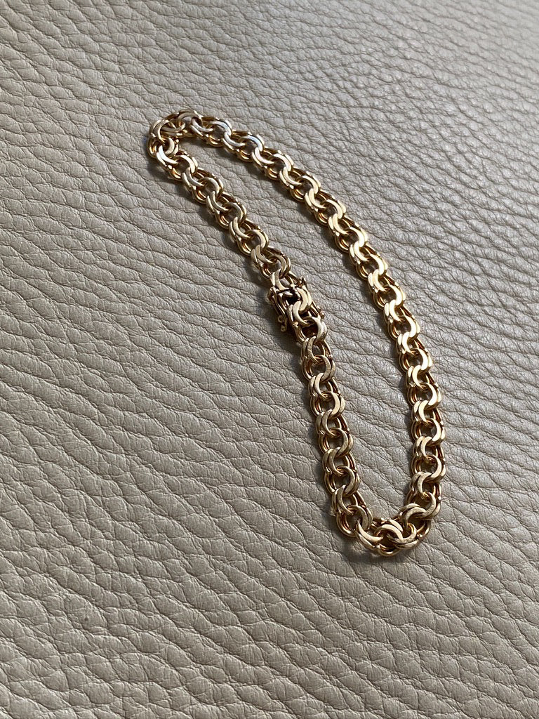 Vintage 1963 Double link solid 18k gold bracelet - 7.5 inch length