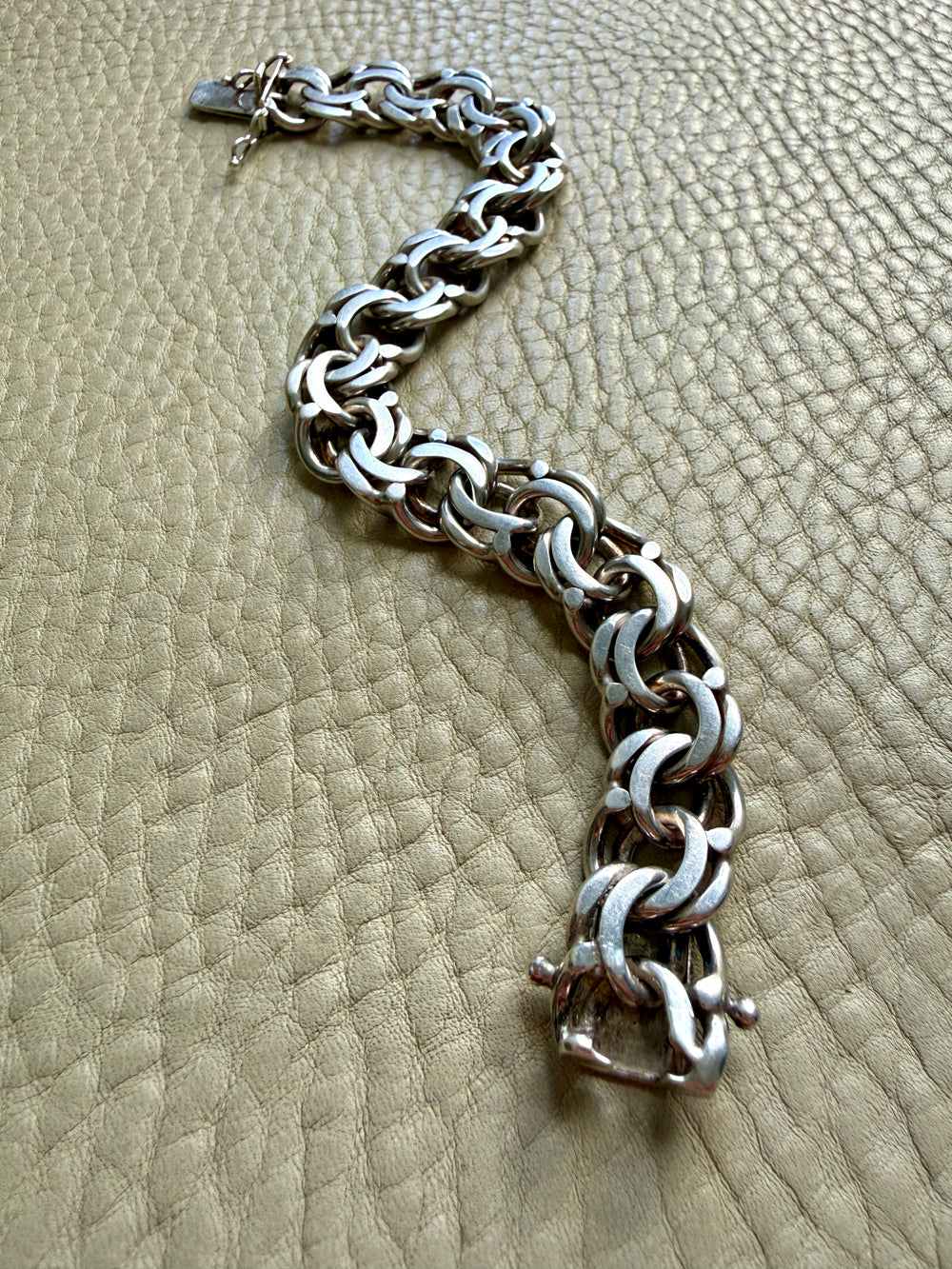 Heavy Swedish Double Link Curb Silver Bracelet by Victor Janson – 7.5 inch length