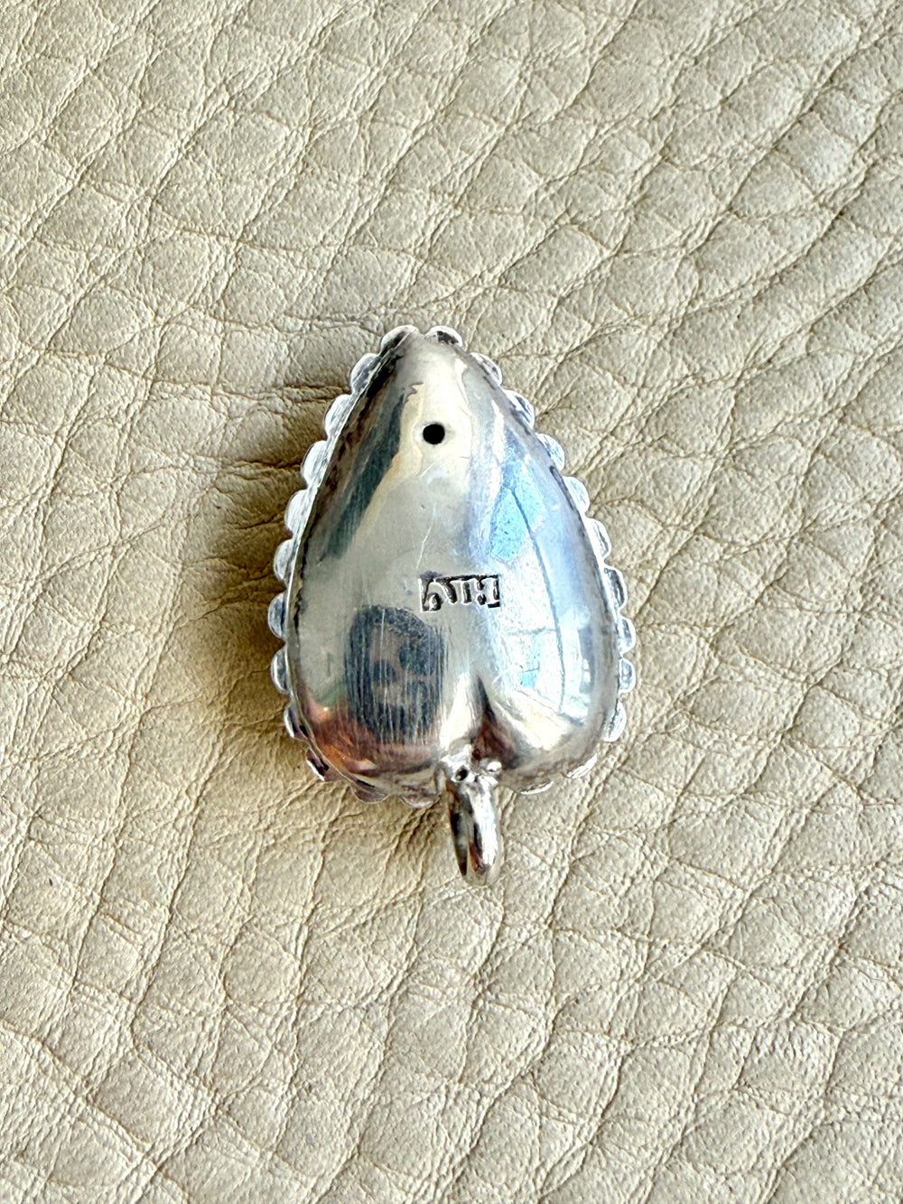 Antique Signed Swedish Silver Puffy Heart Pendant with Clear Stone