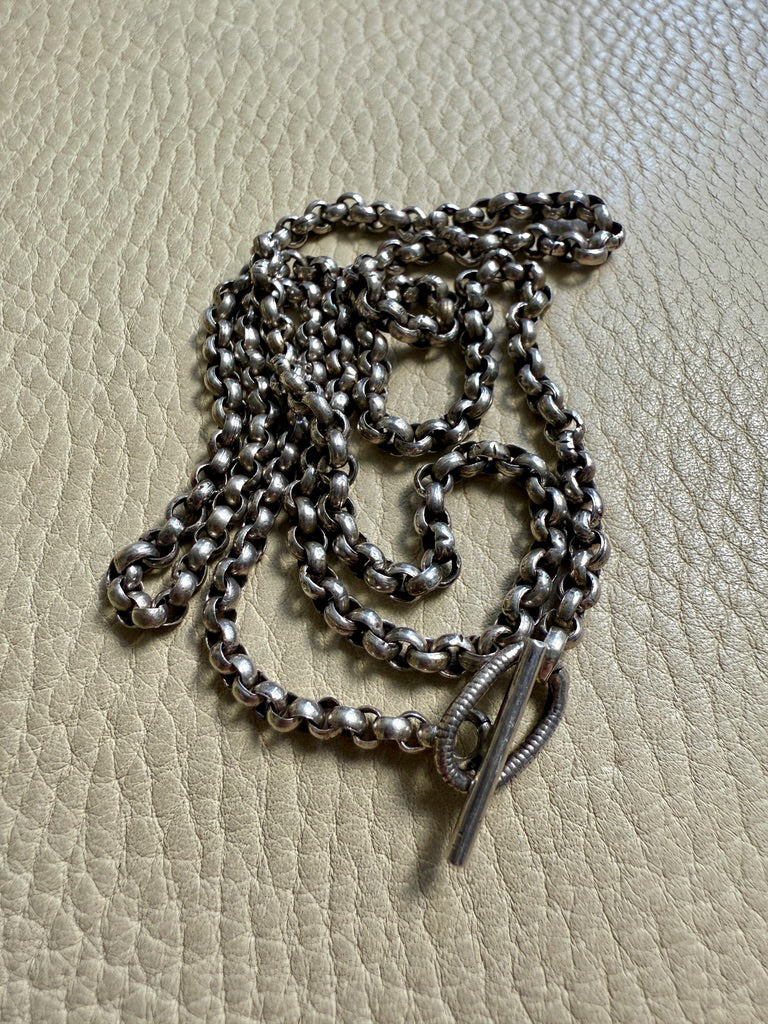 Lariat Style Antique Silver Rolo Link Necklace- 22.25 inch length