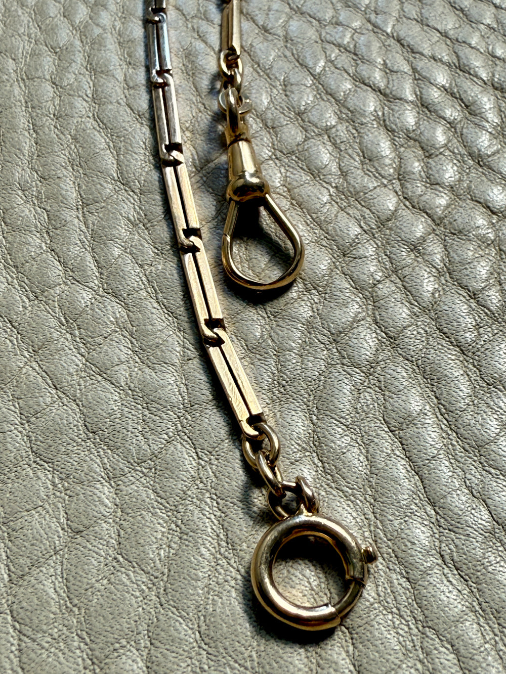 18k Gold Bar-Link Watch Chain Necklace with Dog Clip - 17 inch length