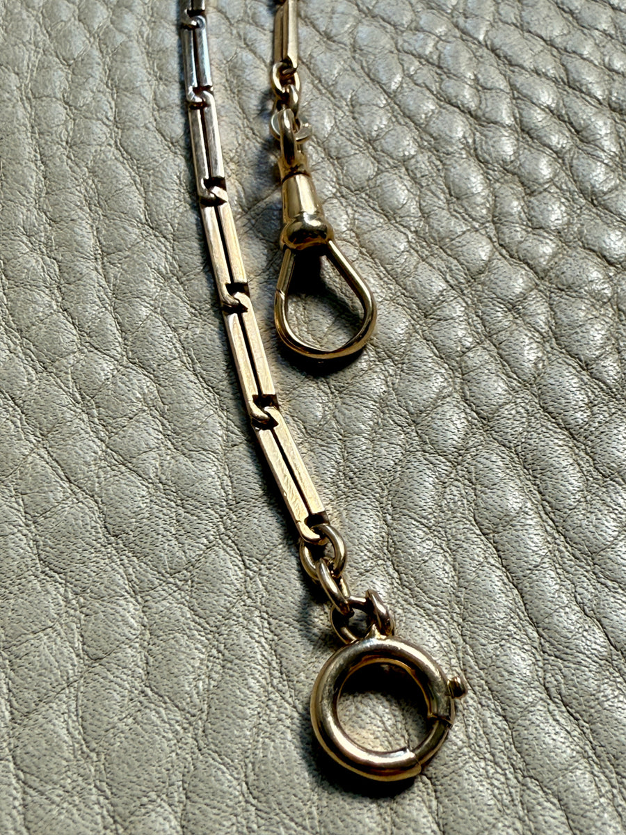 18k Gold Bar-Link Watch Chain Necklace with Dog Clip - 17 inch length