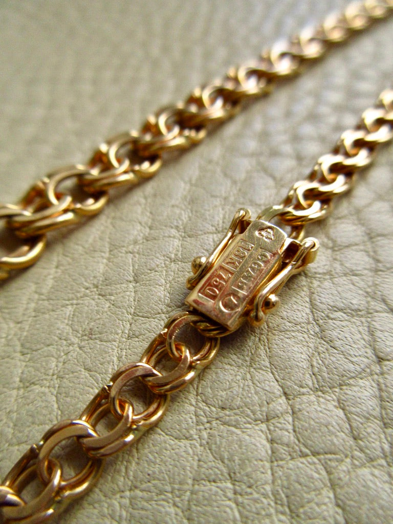 Swedish Vintage 18k Gold Necklace - Graduated Double Link Chain Necklace - 17.1 inch length