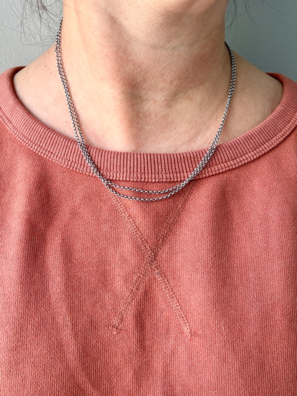 Antique Double Rolo Link Necklace with Barrel Clasp - 18.8 inch length