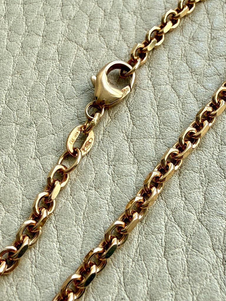 Vintage Italian 3mm Solid Biker Link Chain Necklace 18k Gold – 19.75 Inch Length