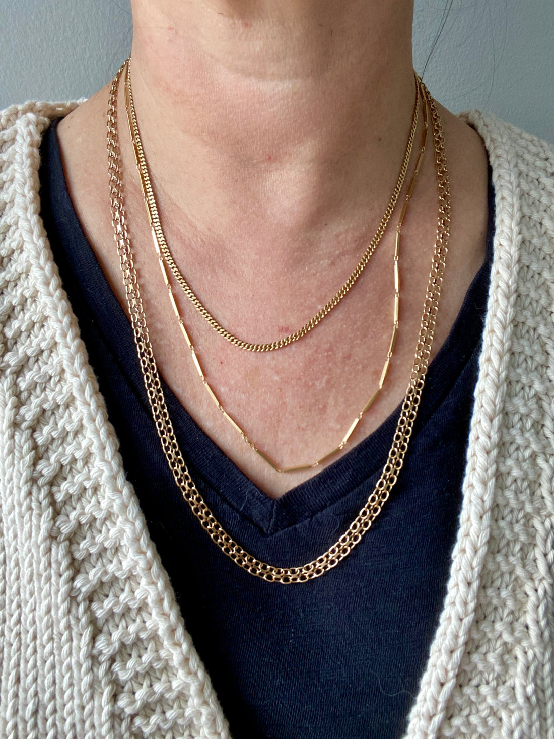 Vintage 18k gold pressed curb link necklace - 17.7 inch length