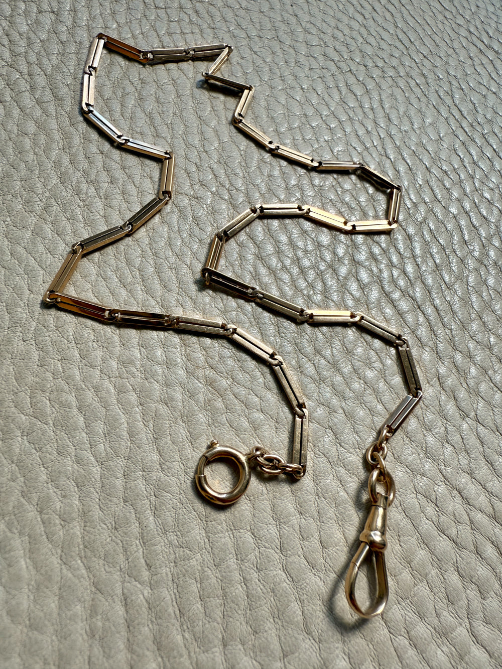 18k Gold Bar-Link Watch Chain Necklace with Dog Clip - 17 inch length