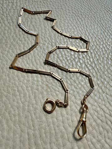 18k Gold Bar-Link Watch Chain Necklace with Dog Clip - 17 inch length