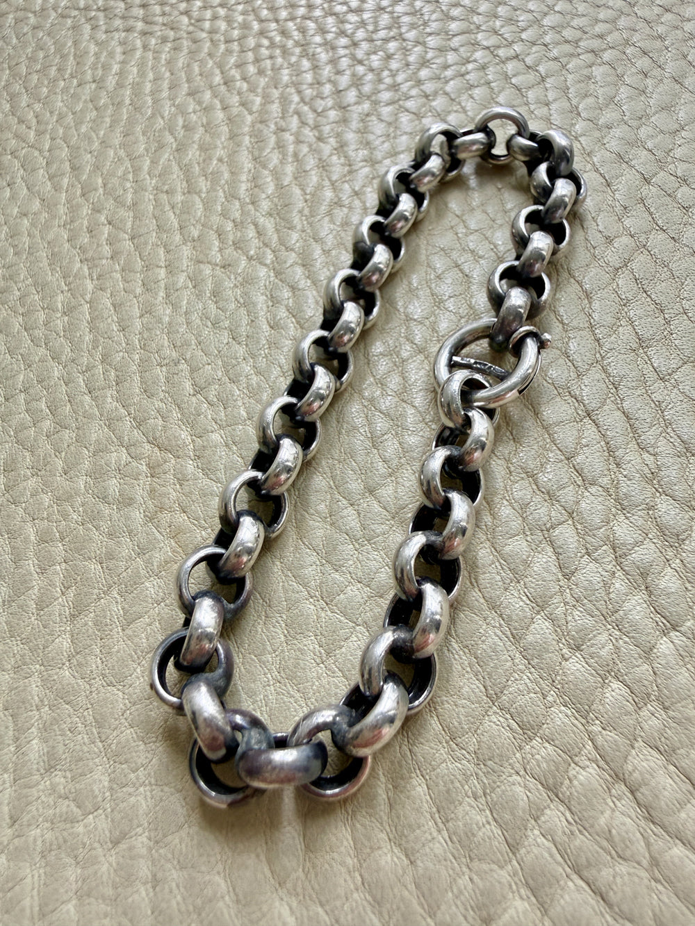 Vintage Silver Rolo Link Bracelet with Bolt Clasp - 7.5 inch length