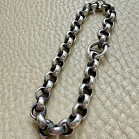 Vintage Silver Rolo Link Bracelet with Bolt Clasp - 7.5 inch length
