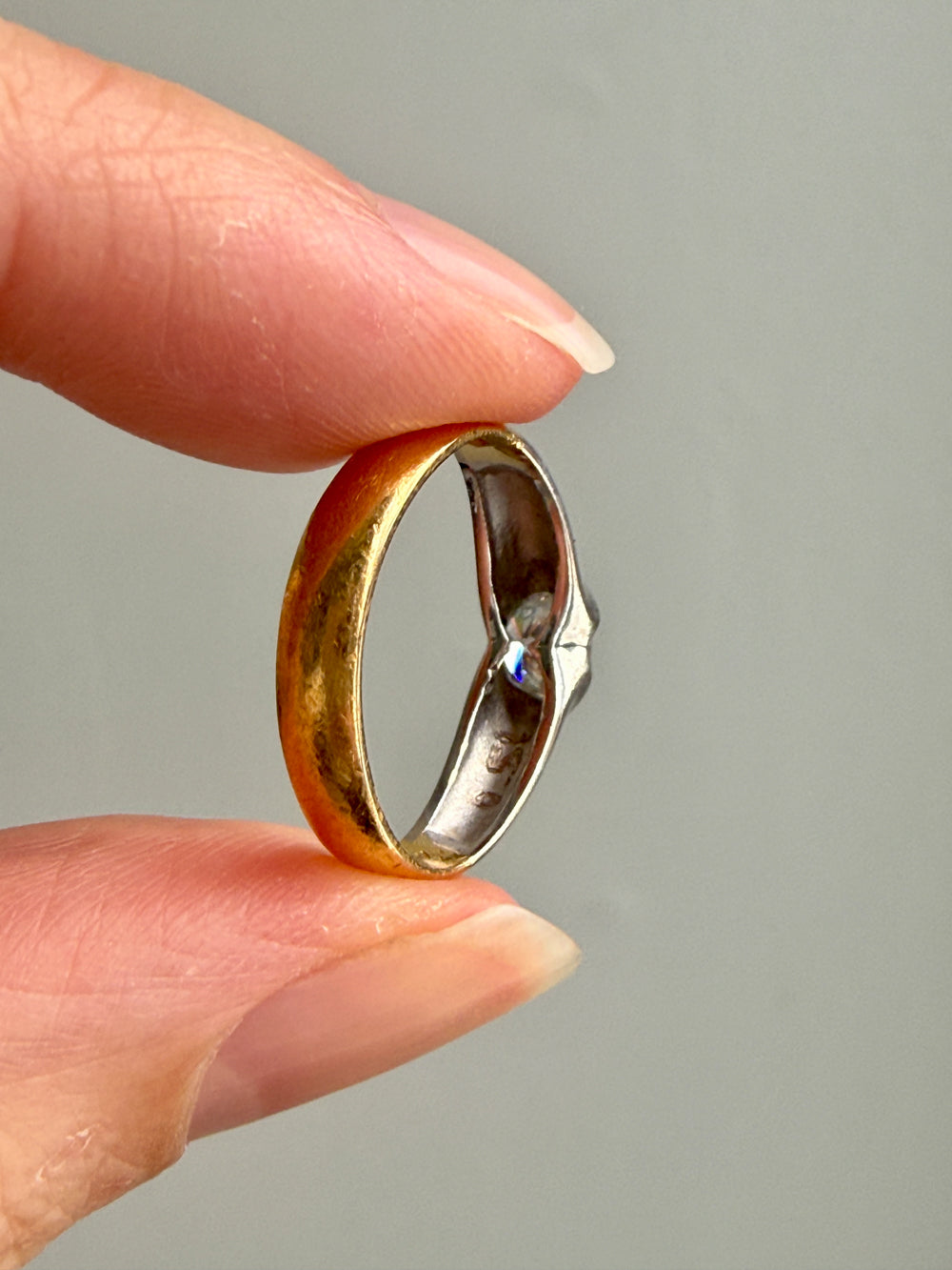1928 Vintage 23k yellow gold and 18k white gold ring with 0.51 carat diamond - size 8