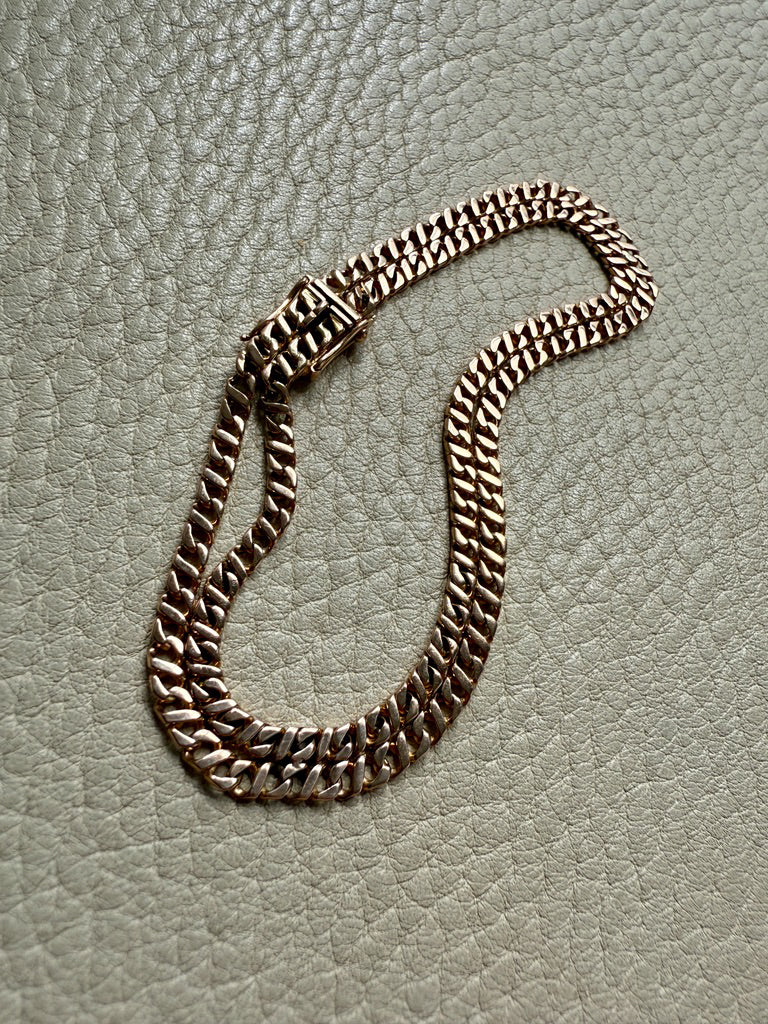 Midcentury era 18k gold Curb Link - Double strand bracelet - 7.6 inch length