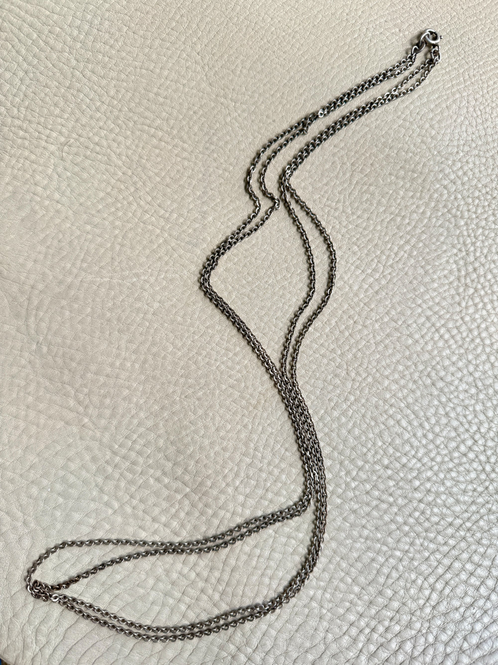 Antique Silver Cable Link Double Strand Necklace - 30 inch doubled length - adjustable