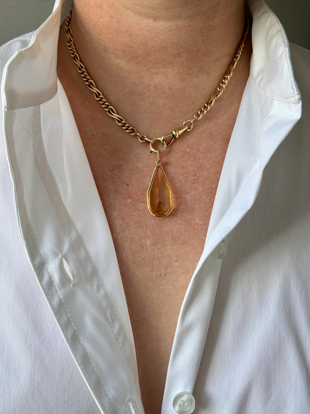 French Antique 18k Gold Watch Chain Necklace with Hand Forged Figure 8s - 16.5 inch length
