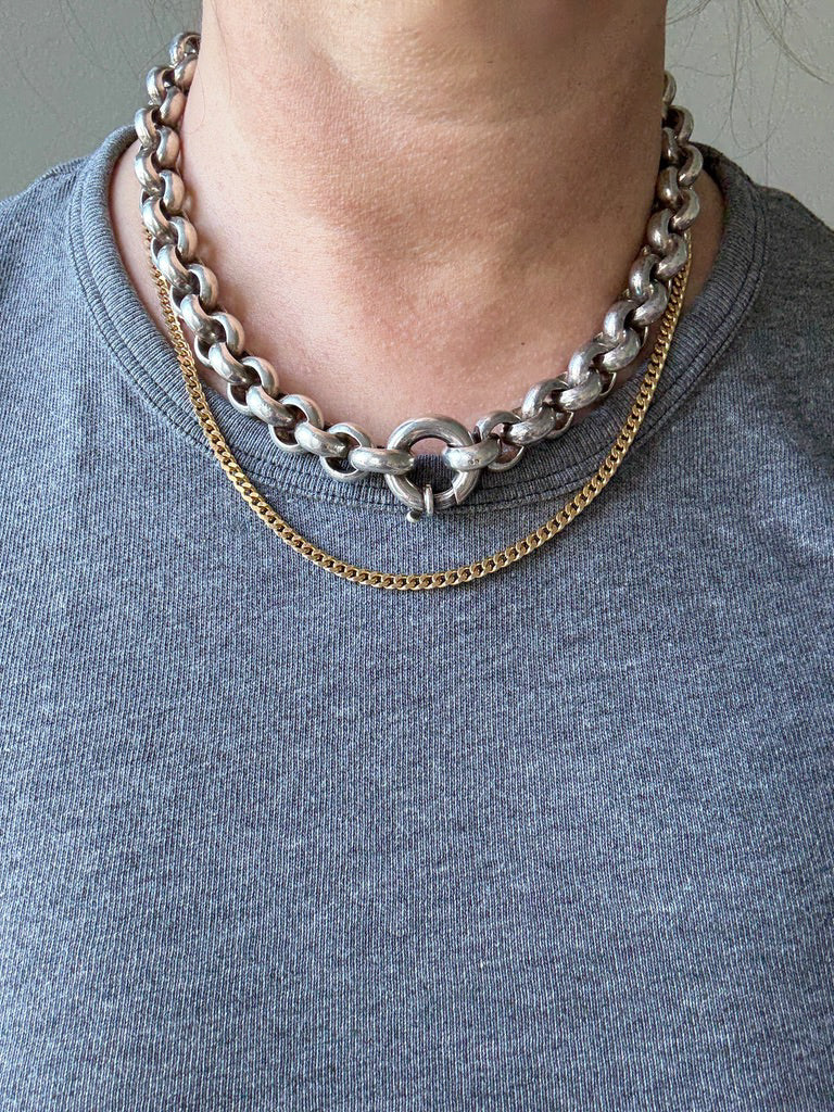 MEGA ROLO!! Heavy 228 gram Silver Rolo Link Necklace with Large Bolt Clasp - 17.5 inch length