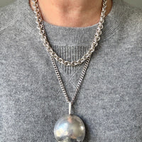 Vintage Silver Hammered Orb Pendant with Substantial Curb Chain - 23.8 inch length