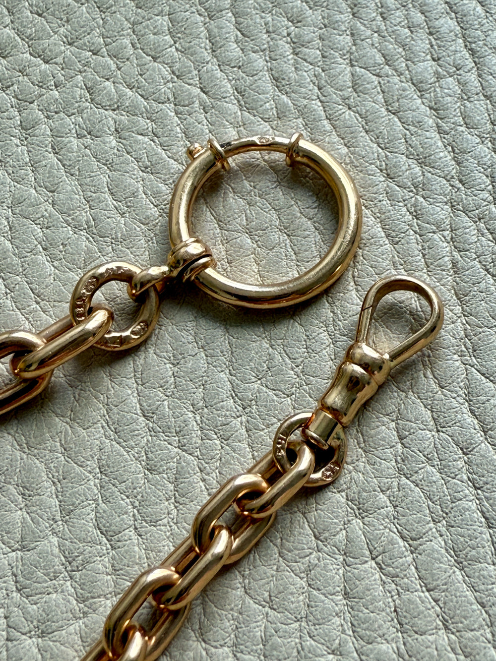 18k Gold Antique Rounded Biker Link Watch Chain Necklace Extender or Bracelet with Large Bolt Clasp - 9.2 inch length