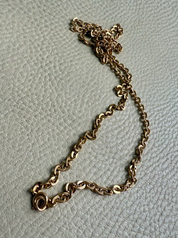 Italian Midcentury era Vintage Flat Oval link long chain in 18k gold - 32.3 inch length