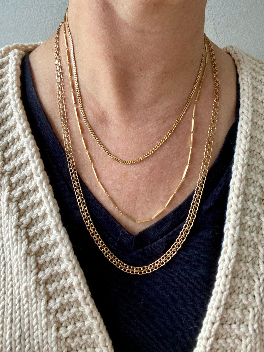 Geometric gold bar link necklace - 18k gold - 21 inch length