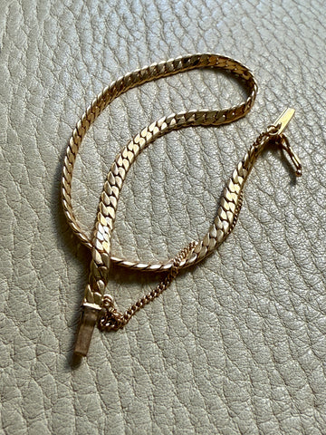 EXCELLENT! Vintage Swedish 18k Gold Tight Curb Bracelet with Safety Chain - 7 inch length
