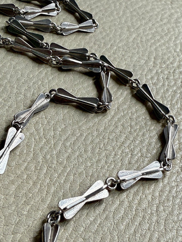 Unique! Chunky Long Sterling Silver Vintage Bow Link Necklace - 35 inch length
